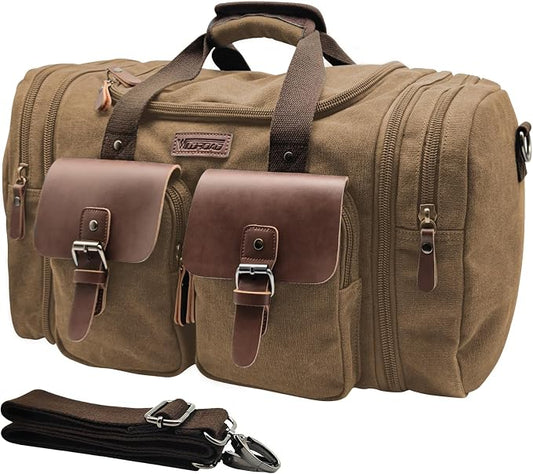 Wildroad Canvas Duffle Bag - 60L Expandable Weekender Overnight Travel Bag | Gifts for Men, Holiday Birthday Gift for Dad, Husband & Partner, Carry-on Size by WILDROAD