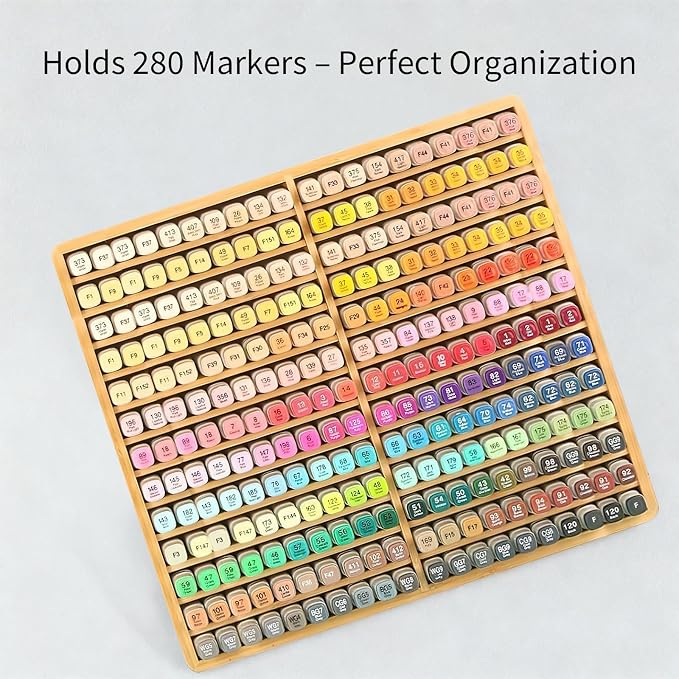 280 Marker Organizer, Bamboo Wooden Storage for Alcohol Markers Pens Pencils, No Assembly, Large Desk Holder for Artists Teachers Students, Classroom Office Art Supply (A No Drawer) - Image 3