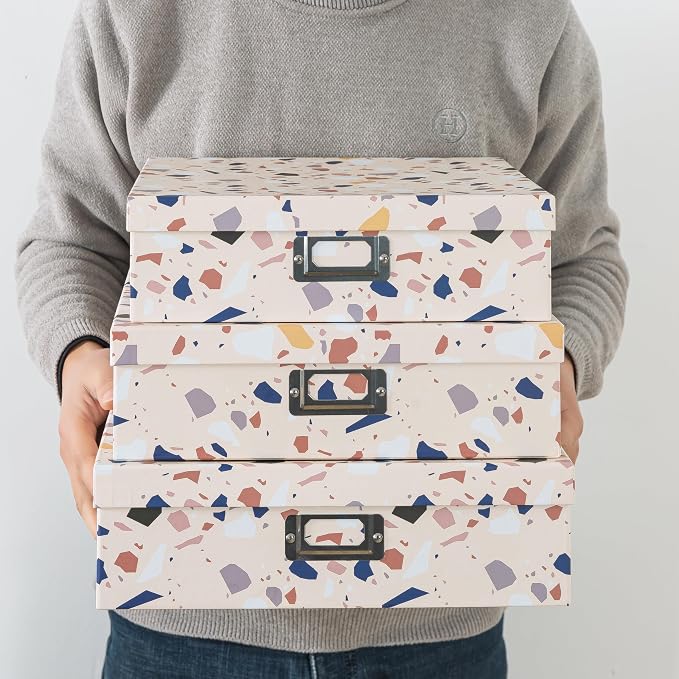 Soul & Lane - Cardboard Storage Boxes with Lids, Set of 3, Terrazzo | Cute Decorative Photo Box Set for Home Office, Nesting Keepsake and Memory Organizers for Scrapbooks and Documents - Image 3