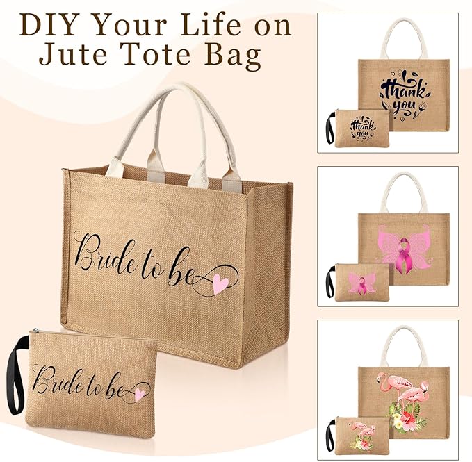 Silkfly Burlap Tote Bags Bulk with Handle Reusable Jute Gift Tote Bags and Makeup Bag for Women Bridesmaid, Wedding - Image 5