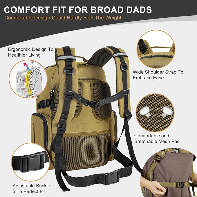 MIRACOL Military Diaper Bag for Dad - Tactical Style Baby Backpack with MOLLE & Changing Pad - 14 Compartments Rugged Design for Outdoor Travel Camping Tan - Image 5