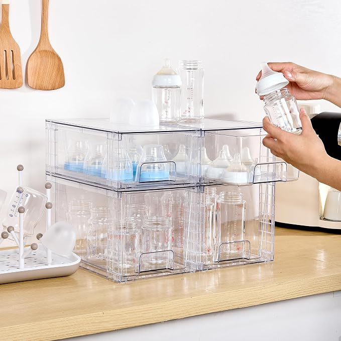 Vtopmart Clear Stackable Storage Drawers, 6 Pack Medium Organizer Set | Medium and Small Pull-Out PET Drawers with Stackable Design for Everyday Organization, Cabinets, Closets, Pantry - Image 2