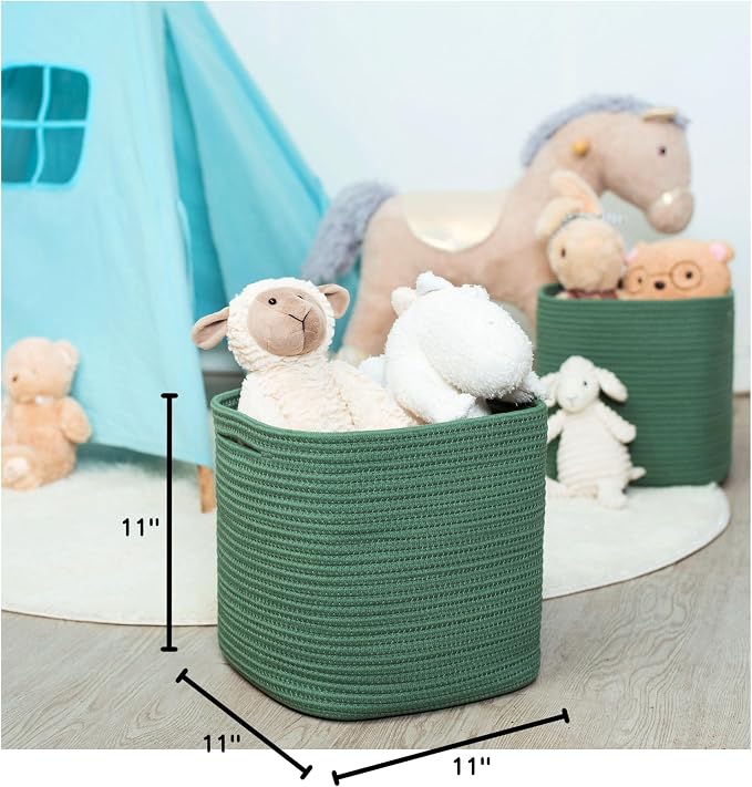 3-Pack 11x11 Inch Cube Storage Bin, Woven Storage Cube Organizer, Closet Organizer, Cute Square Storage Bins, Decorative Classroom Bathroom Pantry and Shelf Baskets, Green - Image 9