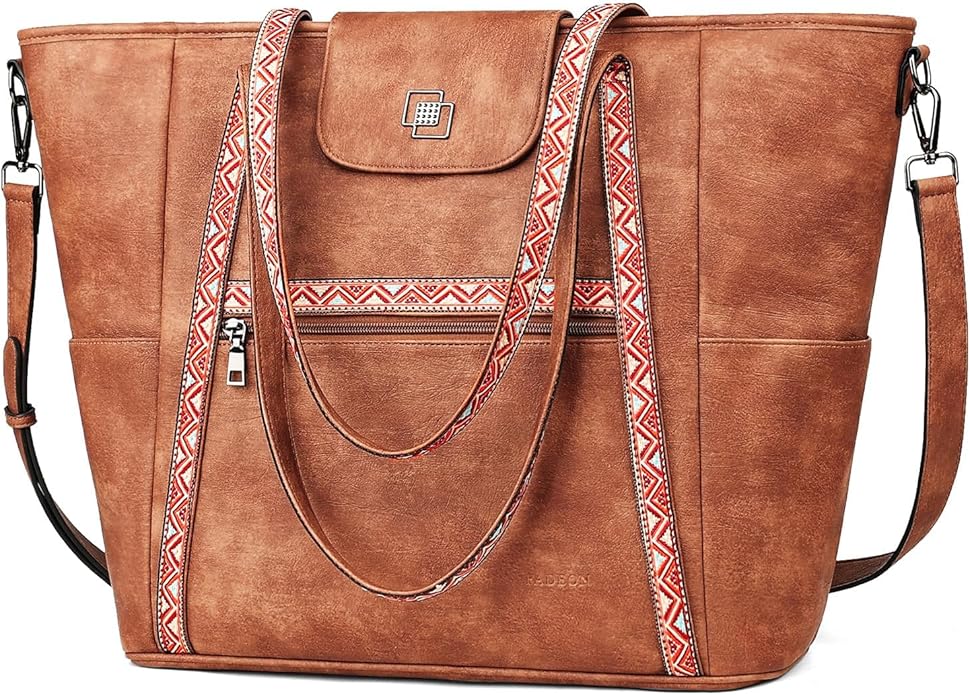 Large Laptop Tote Bag for Women Designer Leather Laptop Bag, 15.6in | Fashion Travel Backpack Purse Shoulder Handbag Fits 15.6 Laptop, Daily, Work, Business Trip, Weekend Travel, Teacher by FADEON