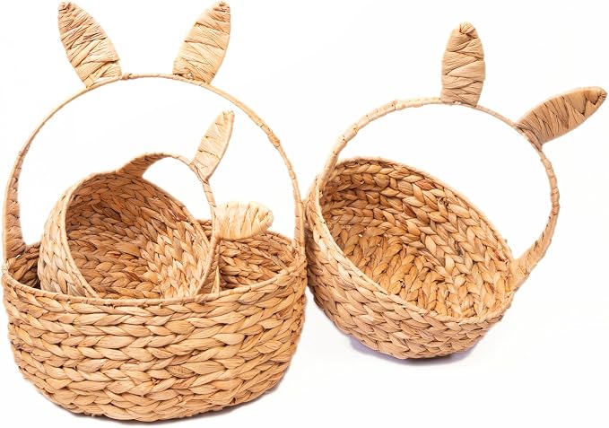NAYA Set of 3 (14.2",11.8"&9.5") Kids Water Hyacinth Storage Baskets | Handwoven water hyacinth basket design for toys, books and nursery organization. by MAKESUSTAINABLEANDBEAUTY