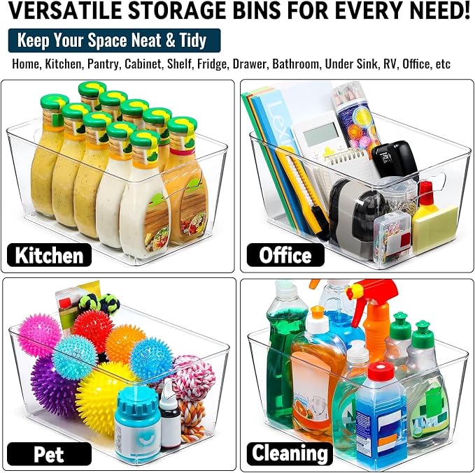 12 PACK LARGE Clear Storage Bins with Handles & Labels, Multiuse Plastic Pantry Organizer Bins for Home Kitchen, Fridge, Freezer, Cabinet, Closet, Bathroom, Shelf, Laundry, RV, Under Sink Organization - Image 7