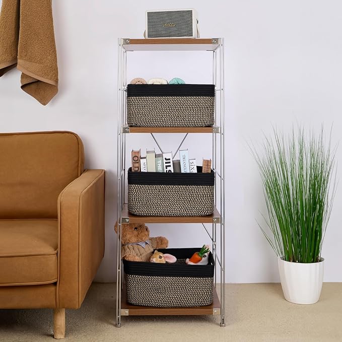 MiniArk Large Storage Baskets for Shelves, 17 x 13 x 7.5” Closet Organizers Bins for Clothes Blanket Towels, Baby Nursery, Toy Baskets Box, Woven Rope Baskets, 2 Packs Woven Brown - Image 4