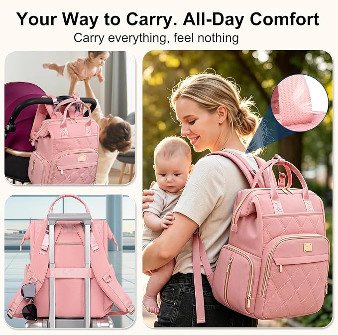 Diaper Bag Backpack Travel Diaper Backpack, Large Baby Diaper Bag with Changing Pad Baby Bag for Boys Girls, Insulated Pockets, Waterproof Baby Backpack for Mom & Maternity (Pink) - Image 5
