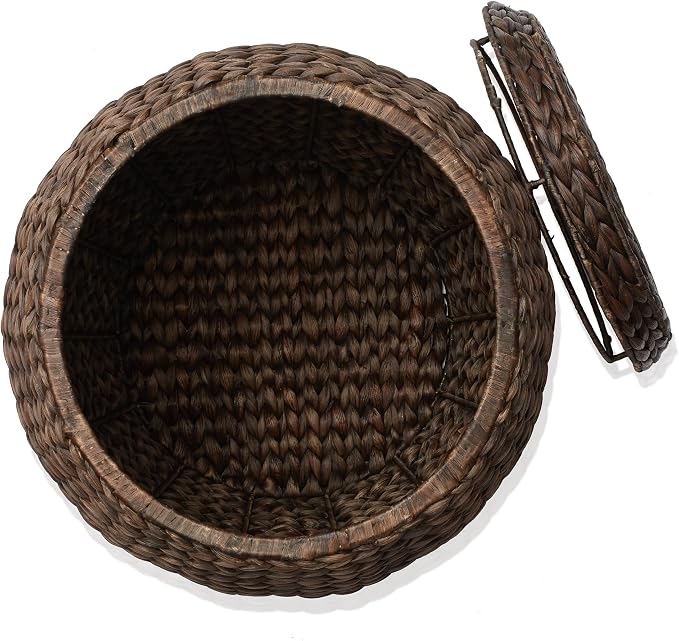 Casafield Round Storage Basket with Lid - Espresso Dark Brown, Handwoven Hyacinth Organizer for Laundry, Blanket, Plants, Bedroom, Living Room, Office - Image 4