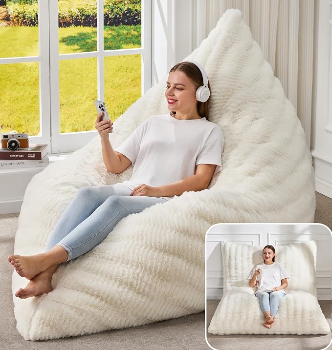 Hobestluk Adult Bean Bag Chair 3 in 1 Convertible Large Bean Bag Sofa | Ripple White,Machine Washable,Removable Cover,Easy Convert And Install, Oversied Floor Bed,For Livingroom Bedroom by YourHomeDeservesMore
