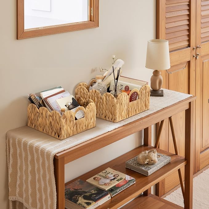 GRANNY SAYS Wicker Storage Basket, Shelf Baskets with Scalloped Edge | Scalloped Water Hyacinth Basket, Storage Wicker Basket for Pantry, Water Hyacinth Baskets with Scalloped Edge, Woven Baskets - Image 6