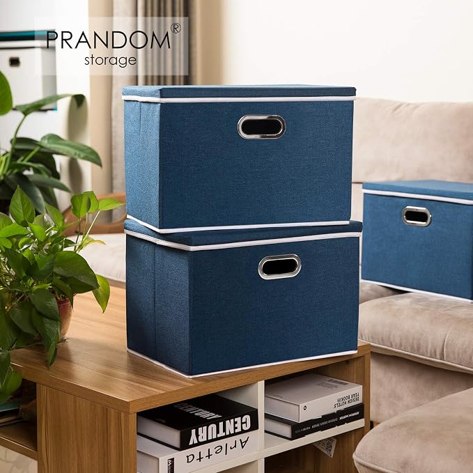 Large Collapsible Storage Bins with Lids [5-Pack] Fabric Foldable Storage Boxes Organizer Containers Baskets Cube with Cover for Home Bedroom Closet Office Royal Blue(17.7x11.8x11.8) - Image 2