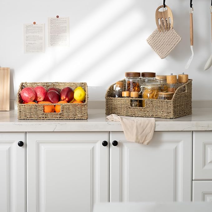 StorageWorks Pantry Baskets for Organizing, Seagrass Storage Baskets,2-Pack | Large Seagrass Baskets, Wicker Storage Baskets for Shelves,Pantry Organizers and Storage,Handwoven Wicker Baskets for Storage - Image 6