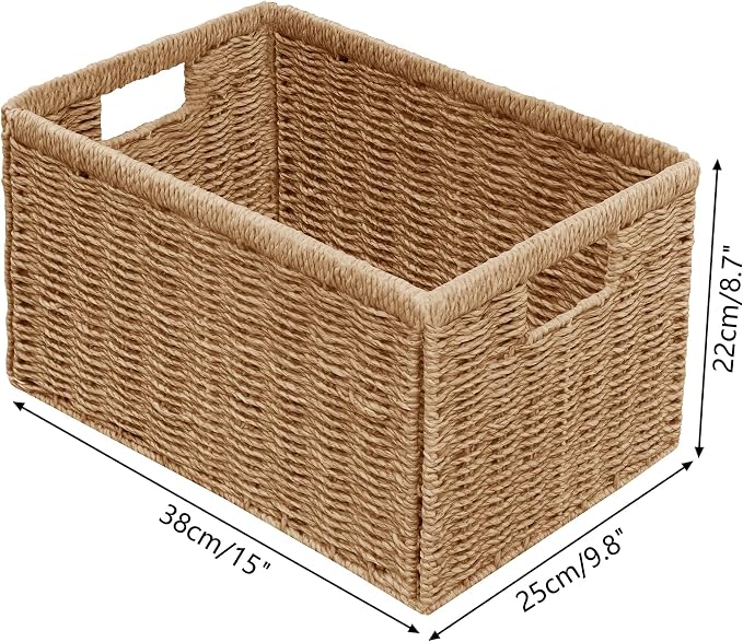 2 Packs Large Wicker Storage Basket, Closet Storage Baskets Bins for Shelves, Decorative Collapsible Baskets for Organizing Clothes Toy Nursery Bathroom Organizers and Storage, Natural - Image 2