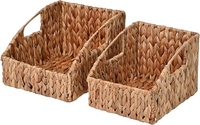 happimess Havanah 2-Piece Slanted Pantry Baskets Hyacinth 11", Natural | Southwestern Style, Hand-Woven Design, Nesting Storage, Built-In Handles, Iron Frame, Decorative Containers by Happimess