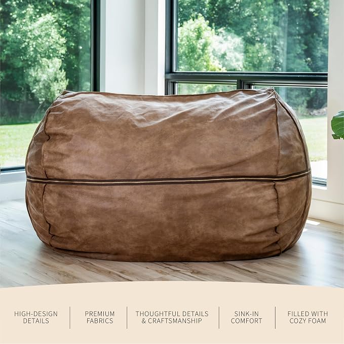 Big Joe Fuf 7Ft Giant Foam Bean Bag Chair, Oversized Couch with Removable Cover for Kids, Teens, Adults, Coffee Soft Vegan Leather, 7 Foot | Premium Shredded Foam Filled, Soft Vegan Leather, Adult-Sized Comfortable Seating, Supports Up to 300 lbs - Image 6