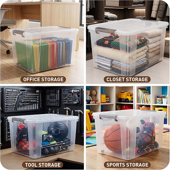 Citylife 69 QT Plastic Storage Bins with Latching Lids Stackable Storage Containers for Organizing Large Clear Storage Box for Garage, Closet, Kitchen, 4 Packs - Image 6