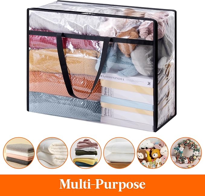 Lifewit 4 Pack Clear Clothes Storage Bags, 95L Plastic Blanket Storage Bag, Vinyl Foldable Moving Bags with Zipper, Closet Organizers and Storage Containers for Bedding, Duvet, Comforter - Image 5
