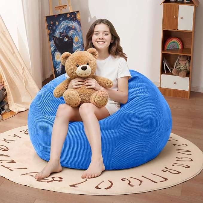 2FT Bean Bag Chair: 2' Small Bean Bags with Memory Foam Filled | Beanbag Chairs with Handle,Teardrop Bean Bag Sofa with Corduroy Machine Washable Cover for Living Room,Bedroom-Blue by Cansunna