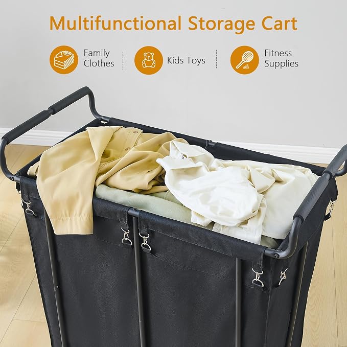 Gewudraw Extra Large Laundry Hamper with Wheels, Heavy Duty Hamper, 360L | Rolling Big Laundry Basket for Clothes Storage, Laundry Cart with Handle, Steel Frame, Clothes Hampers for Laundry - Image 6