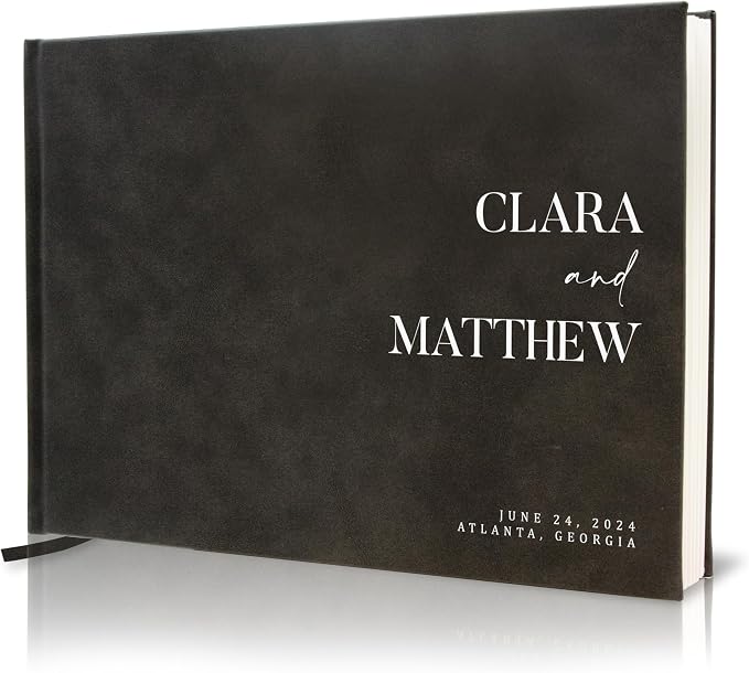 Personalized Guest Book - 11.5" x 8.5" Premium Custom Guest Signing Book with Bookmark and Blank Pages for Wedding Reception Table Decoration Engagement Birthday Party Event, Charcoal by ModernAlbumDesigns