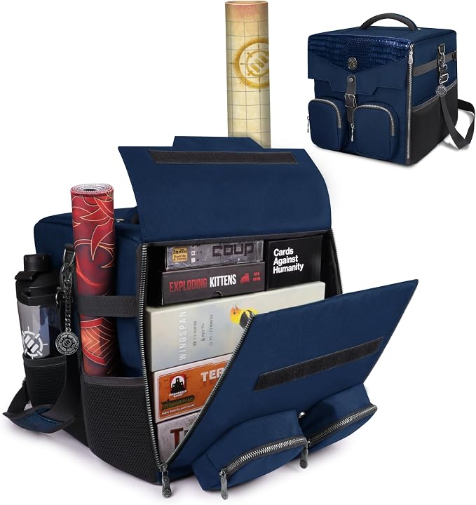 ENHANCE Board Game Shoulder Bag - Collector's Edition Board Game Storage with Shoulder Strap and Accessories Pockets for Dice, Cards, More - Reinforced Carrier Protects Tabletop Games (Dragon Blue) by ENHANCEGaming