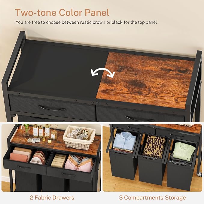 Laundry Sorter 3 Section, 120 L Laundry Hamper with 2 Drawers & 2-tone Top Panel, Rolling Laundry Basket Organizer with Pull-Out Removable Oxford Fabric Bags for Laundry Room Organization UNZYL006BVV3 - Image 4