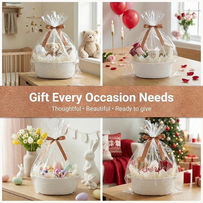 VIRETH HAUS 6pcs Small Woven Baskets with Gift Bags, Ribbons & Wrap Papers | Gift Baskets Empty to Fill for Valentines, Baby Shower, Easter, Christmas Day, Decorative Storage Bins for Toys & Home - Image 4