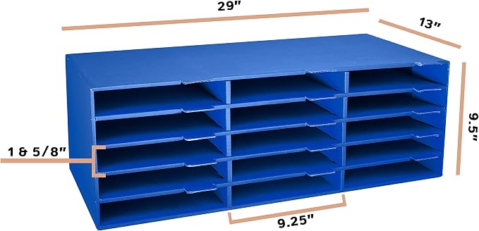 AdirOffice Cardboard Paper Organizer - Classroom Mailbox, Literature Organizers, Office Sorter Mailboxes, Construction Papers Storage with Slots, Compartment Shelf Holder (15 Slot, Blue) - Image 2