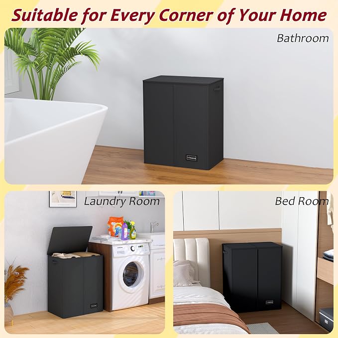 135L Laundry Hamper 2 Section, Large Laundry Hamper with Lid, Dirty Clothes Hamper with 2 Removable Inner Bags, Collapsible Laundry Basket Organizer for for Clothes Toys Towels, Hamper 2 Compartment - Image 7
