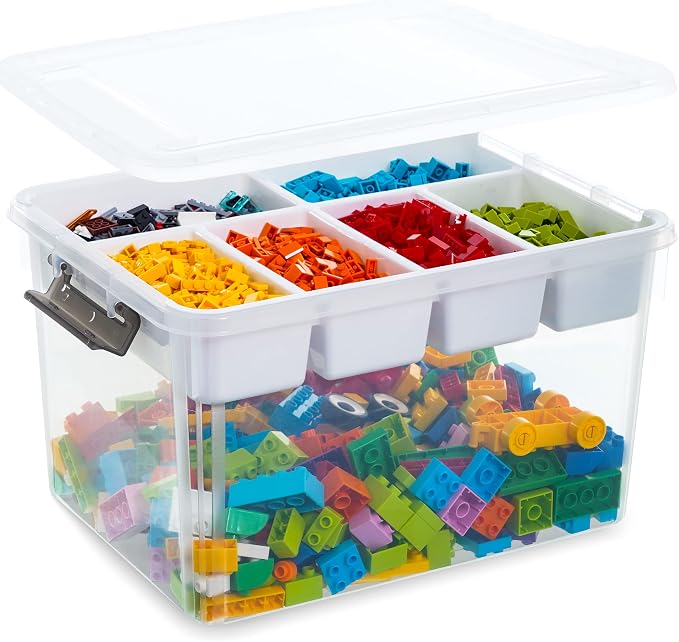 Citylife 32QT Clear Craft Organizers and Storage Box with Removable Tray | Stackable Art Supply Organizer Storage Bins with Lids for Beads, Markers, Sewing, Tools, Playdoh, Toys, Made in USA by CITYLIFEHomeOrganization