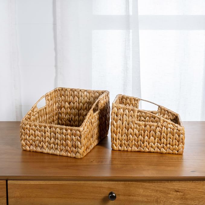 happimess Havanah 2-Piece Slanted Pantry Baskets Hyacinth 11", Natural | Southwestern Style, Hand-Woven Design, Nesting Storage, Built-In Handles, Iron Frame, Decorative Containers - Image 2