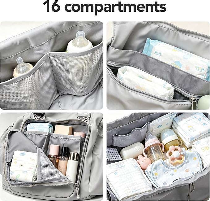 Women's Everyday Tote Bag,Diaper Bag,Baby Bag,Newborn Essentials,Large Capacity,Baby Christening Gift,Baby Registry（Gray） - Image 3