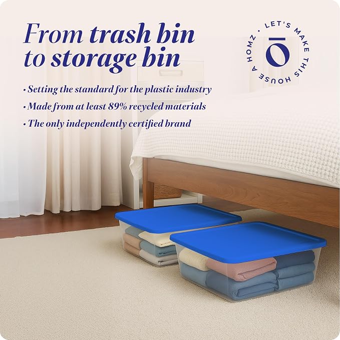 HOMZ 4-Pack Snaplock, Small Clear Plastic Storage Organizer Bins w/Lids, 12 Quart, Blue - Stackable Container Boxes for Bedroom, Bathroom, Garage, and Office Organization - Image 7