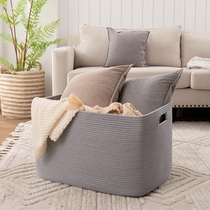 OIAHOMY 118L XXXLarge Rope Storage Basket, Oversized Blanket Basket Grey | 25" x 17" x 16" Used for Organizing Dirty Clothes in Living Room, Bedroom, Nursery, Extra Large Basket,Dog Toy Storage Bins - Image 2