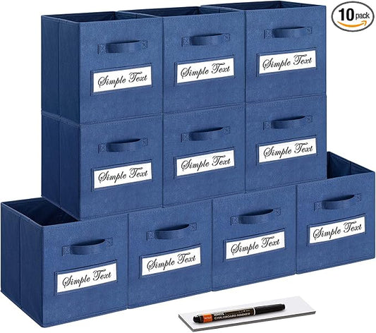 11 Inch Storage Cube,Storage bin (Set of 10) Foldable Fabric Cube Storage Bins with 10 Labels Window Cards & a Pen,Baskets Containers for Shelves,Closet Organizers Box,cube storage,Navy Blue by Artsdi