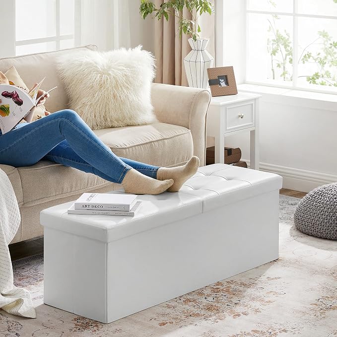 SONGMICS MAZIE Collection - 43 Inches Storage Ottoman Bench with Flipping Lid, Storage Chest with Iron Frame Support, Load 660 lb, for Living Room, Bedroom, Synthetic Leather, White ULSF75WT - Image 5