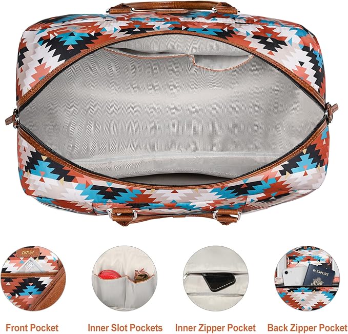 Weekender Bag for Women, Large Overnight Bag Canvas Travel Duffel Bag Carry On Tote with Shoe Compartment 21" 3Pcs Set - Image 5