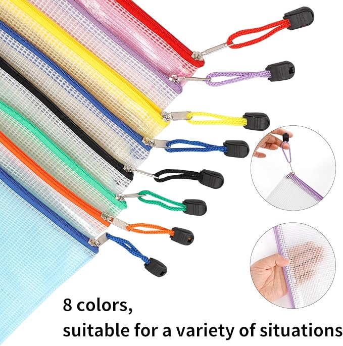 EOOUT 16pcs Mesh Zipper Pouch, Puzzles, Board Game Storage Bags for Organizing, Waterproof Zip File Bags, Letter Size, A4 Size, for School Office Supplies, Storage Bags, 8 Colors - Image 3