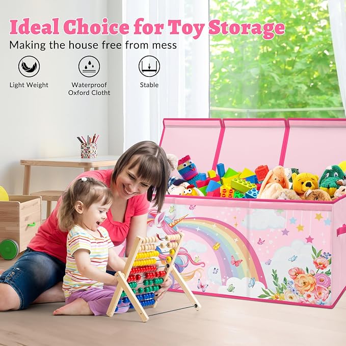 Large Toy Box Collapsible Chest Organizer with Flip Lid for Kids | Oxford Storage Box with Handle for Boy Girl Sturdy Waterproof Organizing Decor for Bedroom Playroom Nursery 37.7×12.5×15.7'' - Image 6