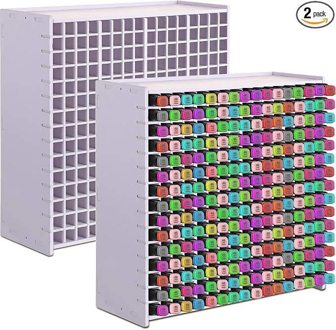 2 Pack Marker Storage Organizer, 480 Slots Total Art Supply Holder for Desk, Marker Rack with Removable Dividers for Colored Pencils & Paint Brushes (13.4 x 13.2 x 5.2) by Sunnychicc