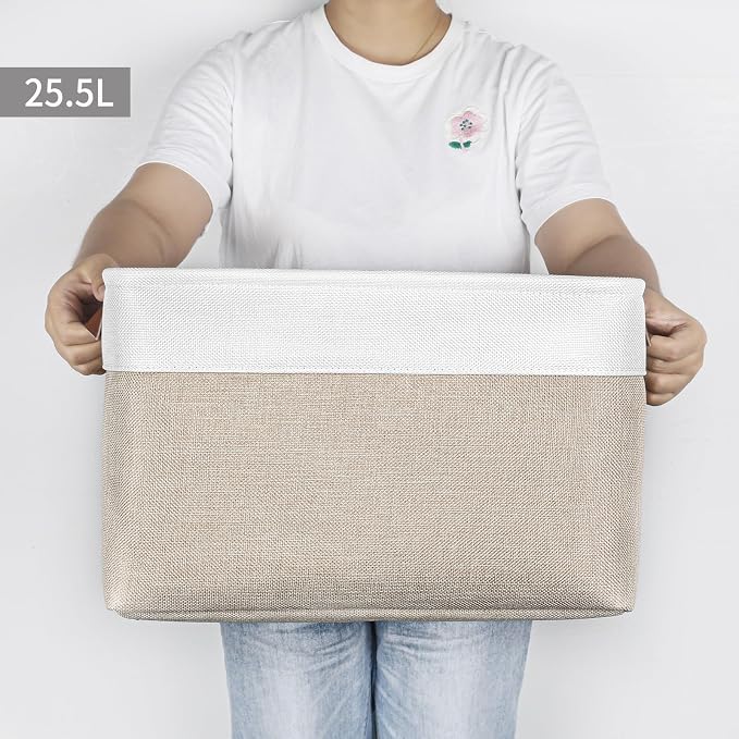 Storage Bins Large Fabric Storage Baskets for Shelves 3 Pack, Decorative Linen Closet Baskets with Handles for Organizing, Shelf, Clothes, Home, Office, 15x11x9.5Inches (Beige&White) - Image 7