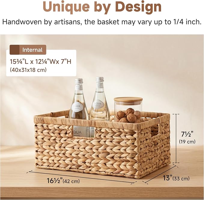 StorageWorks Wicker Baskets for Storage, Wicker Storage Baskets, 1-Pack | Water Hyacinth Wicker Storage Baskets for Shelves, Large Wicker Baskets for Organizing, Woven Basket for Storage,Large Basket - Image 3
