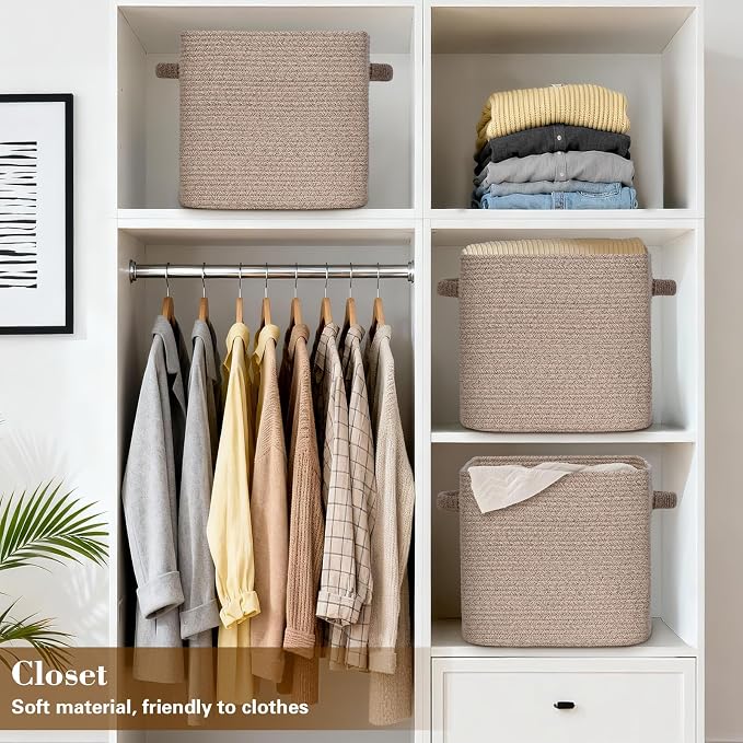 15×13 Inch Storage Cubes, 3 Pack Cube Storage Bins for Organizing, Cotton Rope Woven Baskets for Shelves, Bathroom, Kids Room, Closets, Baby Nursery - Image 7