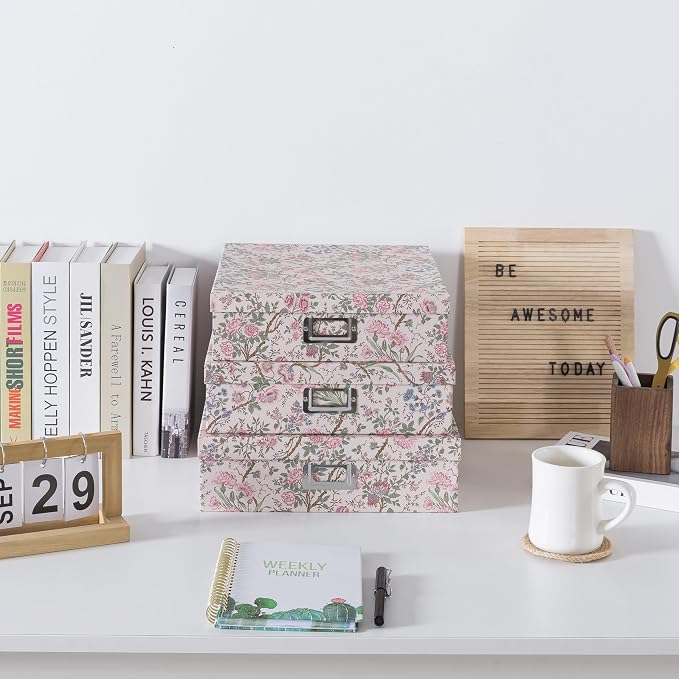 Soul & Lane - Nesting Floral Photo Storage Boxes with Lids, Set of 3 | Large Decorative Cardboard Memory Box Set for Keepsakes, Documents and Scrapbook Paper, Pretty Letter Organizers for Decor - Image 2