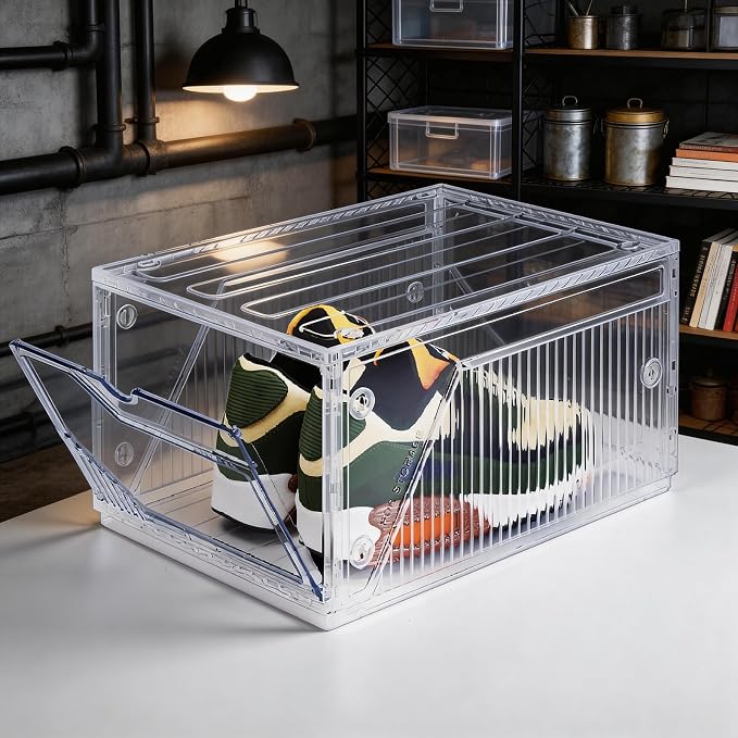BROVIEW XX-Large Shoe Sneaker Storage Boxes for Size 14, 1 Pack Shoe Boxes | Stackable & Thicken Clear Plastic Shoe Organizers for Entryway Closet, Shoe Container Display Case w/ Magnetic Door by BROVIEW-EnjoytheArtofLife