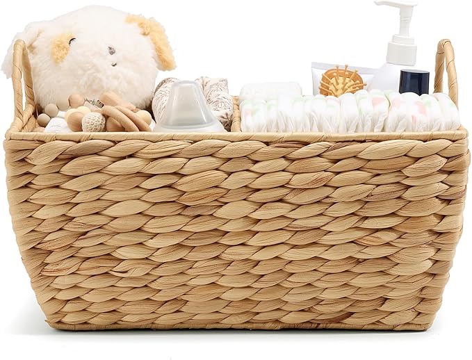 Baby Diaper Caddy Organizer, Handwoven Nursery Basket Changing Table Organizer Natural Water Hyacinth Storage Basket for Nursery Bathroom Kitchen Shelves Office Supplies Organization (Natural, XL) - Image 9