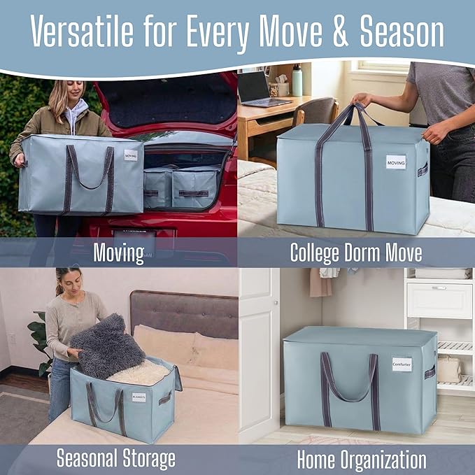 VENO 10 Pack Heavy Duty Moving Bags, Extra Large Storage Bags with Reinforced Handles & Strong Zippers, Foldable & Reusable Moving Box Alternative for Clothes & Dorm Storage - Image 6