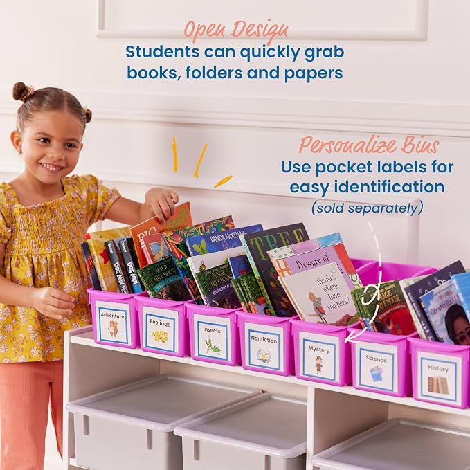 ECR4Kids Linking Plastic Storage Book Bin, Multipurpose Organization, Neon Purple, 10-Piece | Durable plastic with built-in handles, interlocking, nestable, ideal for books, magazines, and files in a classroom or office - Image 5
