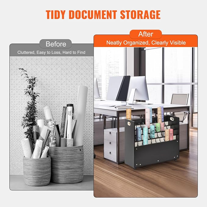 VEVOR Mobile Storage Cart, 50 Slot Wooden Roll File Organizer for Construction Plans, Maps, Posters, Architectural Blueprints - Home, Office, School - Image 5